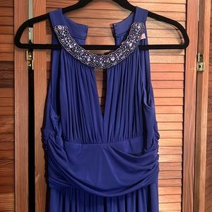 Eliza J blue purple beaded keyhole halter neckline maxi dress